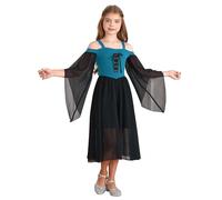 Sinleey Kids Girls Medieval Renaissance Costume Long Sleeve Princess Dress Maxi Gowns Halloween Cosplay Outfits Dark Blue A 11-12 Years
