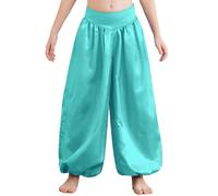 Sinleey Kids Girls Satin Bloomers Belly Dance Harem Pants Tribal Arabic Princess Wide Leg Trousers Palazzo Pants Light Blue 5-6 Years