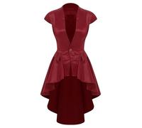 Sinleey Medieval Long Tailcoat for Women Renaissance Steampunk Victorian Gothic Waistcoat Jacket Top Burgundy M