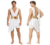 Sinleey Men Egypt Cleopatra Costume Stage Performance Costumes | Skirted Leotard Romper,Sleeveless,Mythology Themed Cosplay Outfit,Short Length Toga Tunic,King Prince Cosplay Costume