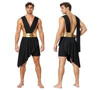 Sinleey Men Egypt Cleopatra Costume Stage Performance Costumes | Skirted Leotard Romper,Sleeveless,Mythology Themed Cosplay Outfit,Short Length Toga Tunic,King Prince Cosplay Costume