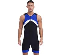 Sinleey Men One Piece Sports Swimsuit Front Zip Shorty Wetsuit Bodysuit | Athletic Spandex Jumpsuit Swimwear, Contrast Color Sleeveless Unitards, Zipper Front Active Bathing Suit, Sun Protection
