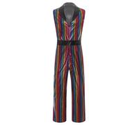 Sinleey Men's 1920s Disco Costume Lapel V Neck Metallic Shiny Jumpsuit Wide Leg Pants Rave Party One Piece Outfits Rainbow L