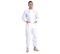 Sinleey Mens Adults One Piece Work Uniform Mechanics Overalls Anti-Static Dustproof Jumpsuit Coveralls Workwear White XL