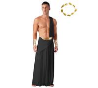 Sinleey Mens Roman Toga Costume Ancient Greek Long Skirt with with Accessories Set Halloween God Cosplay Outfits Black 3XL
