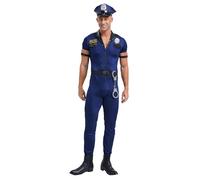 Sinleey Men's Sexy Short Sleeve Front Zipper Rompers Jumpsuit Police Officer Role Play Sexy Costume Cop Outfits Blue L