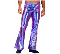 Sinleey Men's Shiny Metallic 60s 70s Disco Bell Bottoms Slim Fit Nightclub Long Hippy Pants Vintage Flared Trousers Colorful L