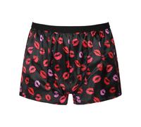 Sinleey Men's Silk Satin Frilly Boxers Shorts Panties Loose Underwear Lingerie Briefs Sports Short Pants Lip Black L