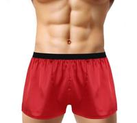 Sinleey Men's Silk Satin Frilly Boxers Shorts Panties Loose Underwear Lingerie Briefs Sports Short Pants Red M