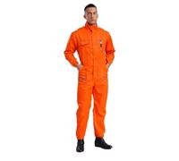 Sinleey Mens Work Overalls One Piece Mechanics Workwear Long Sleeves Work Jumpsuit Coveralls Work Uniforms Orange 4XL