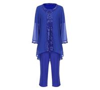 Sinleey Women's Chiffon Lace 3 Pieces Sets Plus Size Mother of The Bride Pants Suit Wedding Guest Outfits Q Blue XL