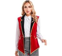 Sinleey Womens Halloween Circus Ringmaster Costume Ring Leader Lion Tamer Vest Coat Sleeveless Tailcoat Jacket Red M
