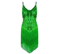 Sinleey Womens Sequins Fringed Tassels Dance Costume Ballroom Salsa Samba Tango Cha Cha Latin Dance Dress Green One_Size