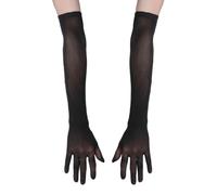 Sinleey Women's Sheer Sexy Mesh Seamless Mittens Opera Elbow Length Stretchy Full Finger Evening Long Gloves Black One Size