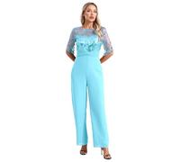 Sinleey Womens Sparkly Sequin Wide Leg Pants Jumpsuits Short Sleeve Ruched Waist Sexy Elegant One Piece Rompers Light Blue L