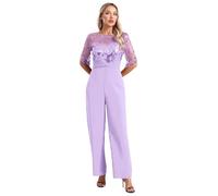 Sinleey Womens Sparkly Sequin Wide Leg Pants Jumpsuits Short Sleeve Ruched Waist Sexy Elegant One Piece Rompers Lavender M