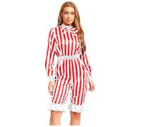 Sinleey Womens Striped Creepy Clown Costume Adult Halloween Circus Scary Killer Clown Cosplay Romper White Red XL