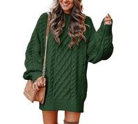 SINLEX Women Long Sleeve Oversized Cable Knit Chunky Baggy Loose Pullover Tunic Mini Sweater Dress Trendy Fall Outfits(Green,M)