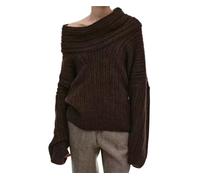 SINLEX Womens Off The Shoulder Sweater Top Oversized Fall Batwing Boat Neck Knit Sexy Casual Pullover(Brown,L)