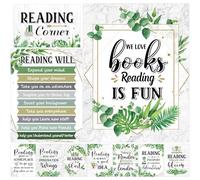 Sinload 10 Pcs Reading Bulletin Board Posters Eucalyptus Classroom Decorations Reading Strategies Comprehension Posters Greenery Bulletin Board Motivational Poster for Library Reading Corner Decor