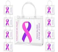 Sinload 100 Pcs Purple and Pink Ribbon Plastic Gift Bags with Handles Domestic Violence and Breast Cancer Awareness Clear Reusable Goodie Bags for Women Pancreatic Cancer Alzheimer Epilepsy Supplies