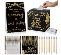 Sinload 122 Pcs 65th Birthday Party Supplies Include Message Card Box, 100 Share a Memory Cards, Paperboard Tabletop Sign and 20 Sharpened Pencil, 65th Birthday Decoration Party Favors for Women Men