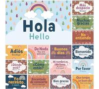 Sinload 16 Pcs Spanish Posters Spanish Phrases Classroom Decorations Spanish English Bulletin Board Set Bilingual Educational Materials for Teachers Primary Preschool Wall Decor(Boho)