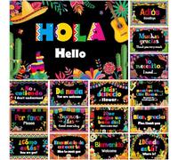 Sinload 16 Pcs Spanish Posters Spanish Words Phrases Posters Spanish English Classroom Decorations Set Spanish Bulletin Board Educational Materials for Teachers Kids Preschool Primary (Mexico)