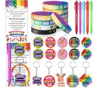 Sinload 20 Sets Pride Month Gifts Bulk with Lesbian Gay Bracelets Rainbow Keychain LGBTQ Button Pin Ballpoint Pens Inspirational Greeting Cards for Pride Day Party Favors Parades Festival
