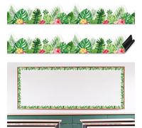 Sinload 24 Pcs Boho Magnetic Borders Tropical Leaves Bulletin Board Border Trim Bulletin Board Decorations for Back to School Classroom Office Whiteboard Wall Decor(Greenery)