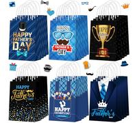 Sinload 24 Pcs Fathers Day Party Gift Bags Happy Father's Day Paper Bags with Handles Dad Treat Goodie Present Boxes Blue Black Party Supplies for Dads Men Anniversary Birthday Decor