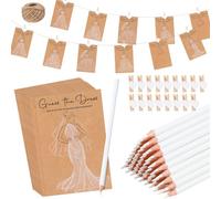 Sinload 30 Sets Guess the Dress Bridal Shower Games for Guests Wedding Shower Games Cards Water Soluble Pencils with Fun Heart Wooden Clip and 1 String Rope Wedding Party Supplies Games Ideas
