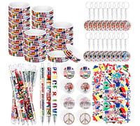 Sinload 338 Pcs International Party Favors Around The World Decorations | 2026 World Map Stickers, Country Flags Pens, Wristbands Keychains Badge Pins, History Geography Social Studies