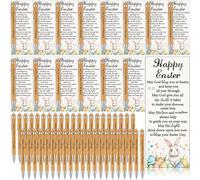 Sinload 50 Sets Easter Pens Gifts Bulk Christian Gifts Include Easter Egg Rabbit Greeting Cards Happy Easter Wood Bamboo Pens and Ties Religious Party Favors Gift for Office Coworker School Teachers