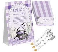 Sinload 54 Pcs A Baby Is Brewing Halloween Baby Shower Game Set Include How Big Is Mommy's Belly Standing Sign 50 Guessing Cards 3 Measuring Tapes Belly Bump Party Games Supplies for Shower Party