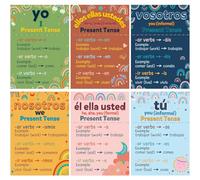 Sinload 6 Pcs Spanish Classroom Poster Set Spanish Verb Conjugation Poster Decorations Classroom Bulletin Board for Preschool Learning Language Alphabet Office Room Wall Decor(15x11 Inches,Boho)