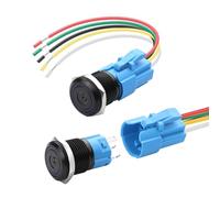 SinLoon 16mm IP67 Waterproof Metal Momentary Push Button Switch 9-24V 5A Blue LED Car Ignition Starter Switch with Stainless Steel Housing & Pre-Wired Plug Socket (2-Pack)