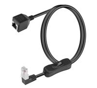 SinLoon 90 Degree Cat6 Ethernet Cable with 304 On/Off Switch, 1M (3.3FT), Black, High Speed RJ45 Male to Female Internet Network Extension Cord, Compatible with PC, Laptop, Router, Switch