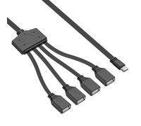 SinLoon USB C to 4 USB A Splitter Cable, USB 2.0 Extension Cord with Multi-Port Charging & Data Sync, OTG Supported, 480Mbps Transfer, Durable PVC Cable for Laptop/PC/Phone (Black) (S)