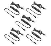 SinLoon USB Male with On/Off Switch to DC35135 Male Cable, USB 2.0 to DC 3.5mm x 1.35mm 6-Speed Dimming Switch Power Cable, for LED Strips Little Table Lamp and Other 5V Devices 5Pcs 1.5M/4.9FT