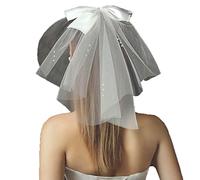 SINLOV Wedding Veils 2-Tier Women’s Wedding Veil Bow Bridal Tulle Veil Shouder Length Short Veil with Clip Hair Accessories for Brides (Ivory)