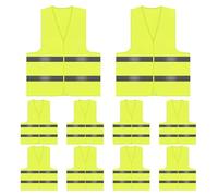 Sinmaklin 10 PCS Hi Vis Vests, Hi Viz Vests Yellow Jackets, High Vis Vests, Reflective Vest for Adults, Teenagers, Safety Vest with 2 Reflective Strips for Work, Cycling, Surveyor (Average Size)