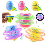 Sinmaklin Easter Gifts, 6PCS Light Up Spinning Tops Easter Eggs Hunt Toys with Music, Easter Toys for Novelty Cool Gyroscope Flashing Led Light, Easter Party Bag Fillers