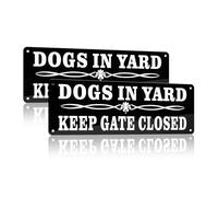SINMAO Beware Of The Dog Keep Gate Closed Sign 25x9cm Alu Reflective Dogs In Yard Please Close The Gate Hanging Sign Pre-drilled Black x2