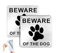 SINMAO Beware of The Dog Sign Metal Brushed 15x15cm Self Adhesive also with Pre-Drilled Holes for Outdoor Gate Silver 2 Pack