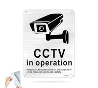 SINMAO CCTV in Operation Sign Silver Brushed Aluminum Self Adhesive Data Compliant GDPR 12x15cm(A5) CCTV Sign Outdoor Pre Drilled