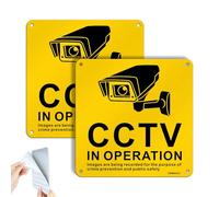 SINMAO CCTV In Operation Sticker Aluminum Sign 150mm x 150mm Back Self-Adhesive Pre Drilled Warning Decal for Window Door Business Office Safety Security 2 Pack