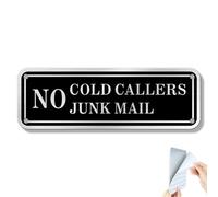 SINMAO No Cold Callers Sign for Front Door 15cm×5cm Metall No Junk Mail Sticker for Letterbox Self Adhesive with Pre-Drilled Holes Small Size Black x1pcs