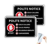 SINMAO No Cold Callers Sign for Front Door Polite Notice Sticker Metal 15x10cm Brushed Aluminium with Pre-drilled Holes Pack of 2