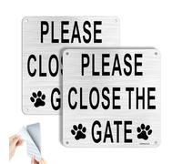 SINMAO Please Close The Gate Sign Dog Metal Brushed Self Adhesive Small 15x15cm with Pre-Drilled Holes Hanging Sign Silver 2 Pack